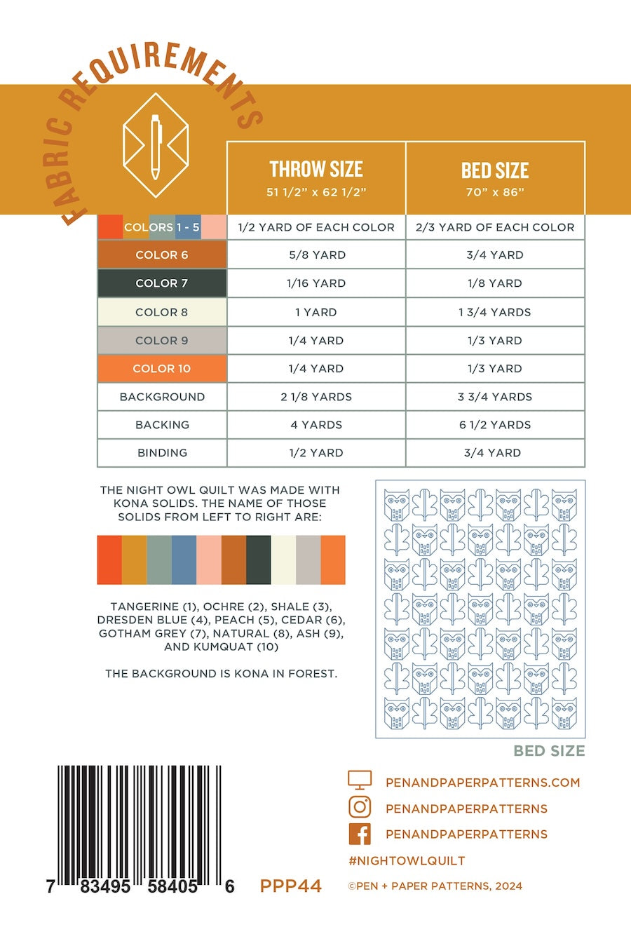 Night Owl quilt - paper pattern