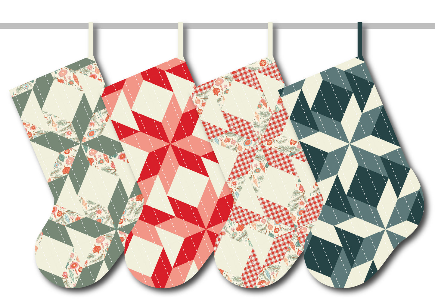 Seeing Stars Quilted Christmas Stocking Bundle - Spruce