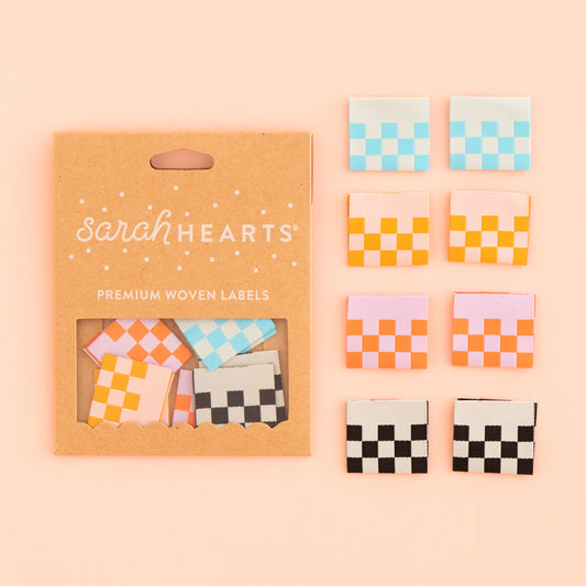 Checkerboard woven sewing and quilting labels